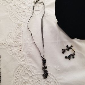 Black ribbon crystal necklace with matching earrings